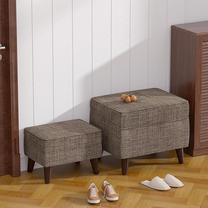 FAGAGA Foot Rests with Adjustable Cover, BOGO, Storage Ottoman Dorm, Footstool and Sitting Stool, Ottoman Foot Stool Set for Living Room, Bedroom, Dorm, Brown