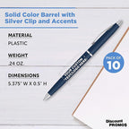 DISCOUNT PROMOS Custom Langham Ballpoint Pens Set of 10, Personalized Bulk Pack - Black Ink, Great for Office, School, Business, Tradeshows - Navy Blue