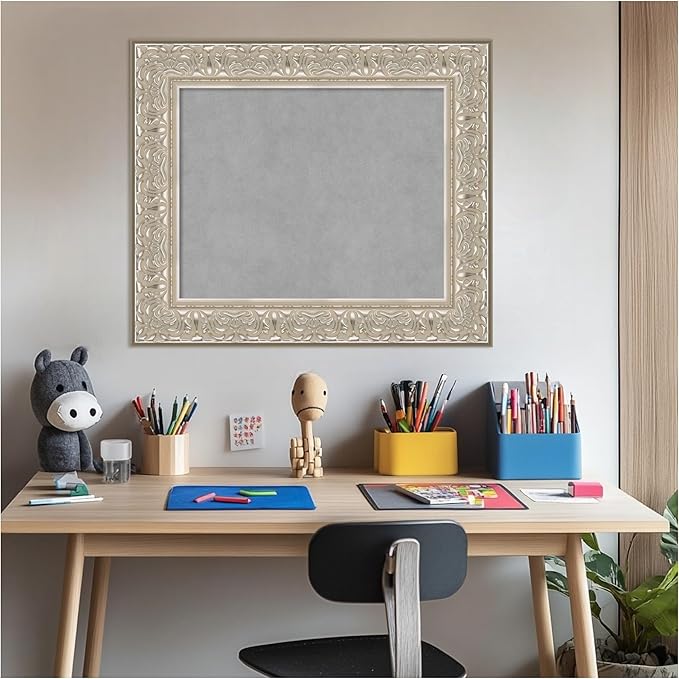 Amanti Art Silver Framed Magnetic Board 23x27 Small Vision Board for use with Magnets, 100% Metal Sheet to Display Items as Office Decor or for Home Organization in mudroom, Kitchen or Kids Room