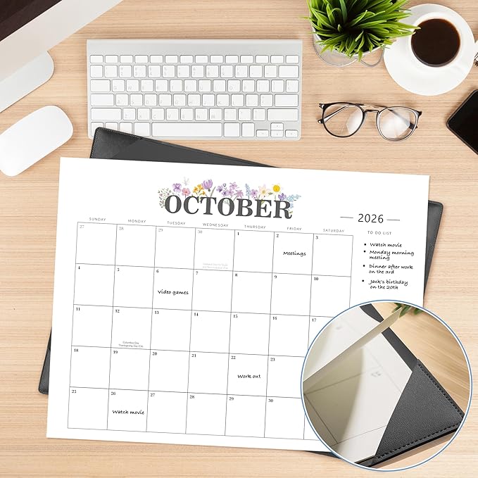 2026 Desk Calendar - 18 Month Desktop Calendars (Jan 2026–Jun 2027),Large 22x17 Monthly Calendar with Home & Office Floral Desk Pad Calendars (Black, 22 * 17)