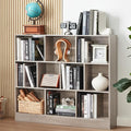 LEYAOYAO 10 Cube Bookshelf with Base,3 Tier Mid-Century Modern Grey Bookcase,Standing Wide Bookshelves Storage Organizer Shelf,Rustic Wood Display Cabinet Book Shelves for Bedroom,Living Room,Office