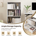 Tangkula 3 Tier Bookcase with Drawer, 42.5”Tall Freestanding Bookshelf with 3 Open Shelves & 1 Drawer, Anti-toppling Devices, Modern Display Storage Organizer for Home Office (White, 42.5" H)