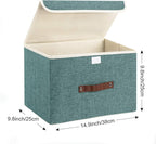 TYEERS Collapsible Storage Boxes, Washable Fabric Storage Bins with Lids, 14.9x9.8x9.8 inches, 2 Pack, Aqua Deep