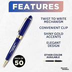 DISCOUNT PROMOS 50 Ultra Executive Pens Pack - Customizable Text, Logo - Twist To Write, Gold Accent - Blue