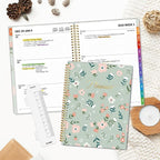 SUNEE 2026 Weekly and Monthly Planner - from January 2026 - December 2026, Daily Agenda Planner with Monthly Tab, Flexible Cover, Note Pages, Pockets, Bookmark, Spiral Binding, Green Wildflowers, 8.5"x11"