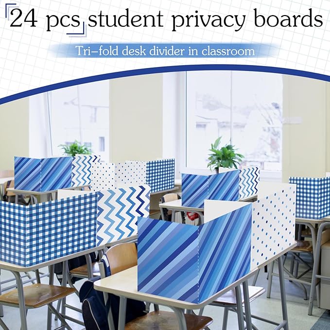 SATINIOR 24 Pcs Desk Dividers for Students, 12 Colors Testing Dividers Privacy Folders for Classroom Must Have Bulk, Study Panel for School Teacher Student Study Supplies(Stripe Style)