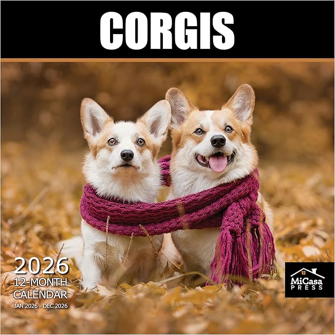 MICASA PRESS Corgis 2026 Wall Calendar 12 Month | 12" x 24" Open | Thick & Sturdy Paper | Holiday Gift | Cute Puppy Dog Calendar 2026
