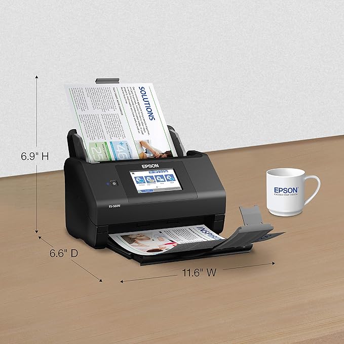 Epson Workforce ES-580W Wireless Color Duplex Desktop Document Scanner for PC and Mac with 100-sheet Auto Document Feeder (ADF) and Intuitive 4.3" Touchscreen. Full 1-Year Limited Warranty (Renewed)