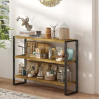 HCHQHS 3-Tier Rustic Wood and Metal Industrial Bookcase - 40in, for Home Office, Bedroom, Kitchen, Bathroom