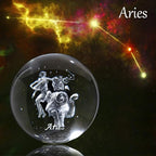 3D Laser Constellation Ball Crystal Paperweight Full Sphere Glass Fengshui with Sliver-Plated Flowering Stand(Aries)