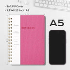 Spiral Notebook-5.75" x 8.125" College Ruled Journal with Inner Pockets and 160 Pages,PU Leather Cover Business Journal, Twin-Wire Binding Notebook Perfect for Office & Home School Supplies Rose Red