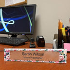 Signs ByLITA Floral Pattern Customized Nameplate | Rose Blush Personalized Full Color Acrylic Desk Sign