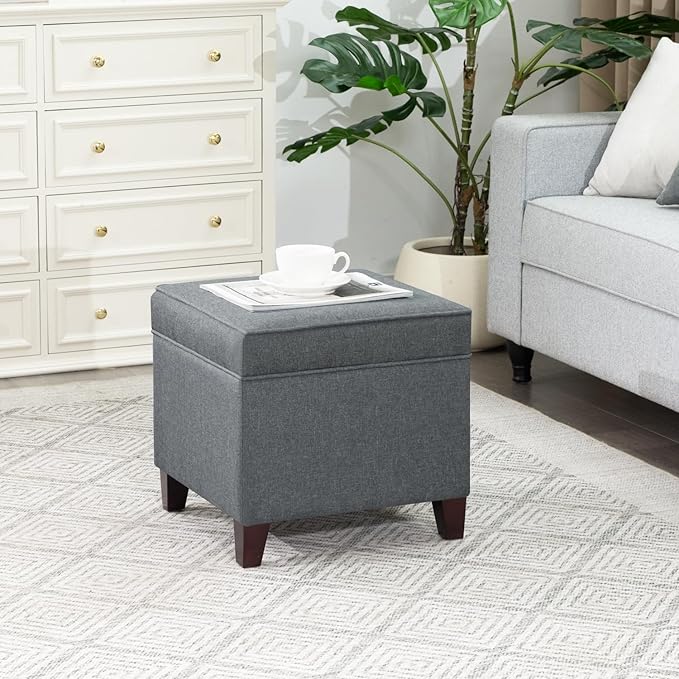Adeco Chest and Footrest-Square Seat Storage Bench Ottoman, Gray