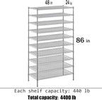 Regal Altair 24" Deep x 48" Wide x 86" Height Wire Shelving Kit | 10-Tier | NSF Commercial Storage Rack Unit
