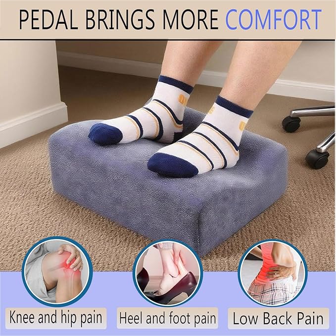 COMFelicify Foot Rest for Under Desk at Work, Ergonomic Under Desk Footrest with Washable Cover, Memory Foam Foot Stool for Office Chair & Gaming Chair, Back & Hip Pain Relief, Blue