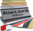 Personalized Name Plate with Choice of Mounting Holders for Walls, Doors, Cubicles, Hanging and More - Custom Gray Plastic Black Letters - USA Made 2x12 - B8