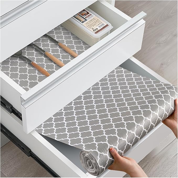 ALIUNI Drawer and Shelf Liner, Non-Slip Kitchen Cabinet Liners Non-Adhesive Thick Strong Grip Waterproof Washable Mats Protect Dresser Shelves Cupboard Bathroom Cabinets, Gray, 18 in X 10 FT