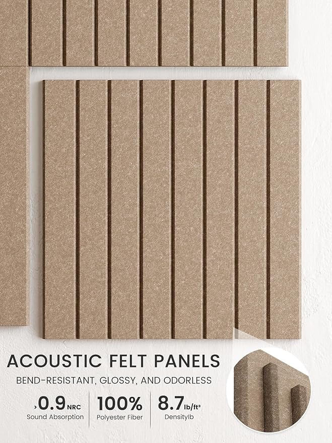 Bumusty Large Cork Board Alternative-47 x35 Felt Bulletin Board Tiles, with 30 Pushpins, 70 Adhesive Tabs, 12-Pack Slat Wall Paneling, Cork Boards for Office Push Pin Board Felt Board-Dark Camel