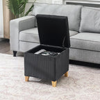 Adeco 18 Inch High Faux Fur Grey Cube Ottoman Storage, Fluffy Striped Velvet Chair Foot Stools, Small Bench Upholstered Vanity Stool with Hinged Lid, Solid Wood Legs