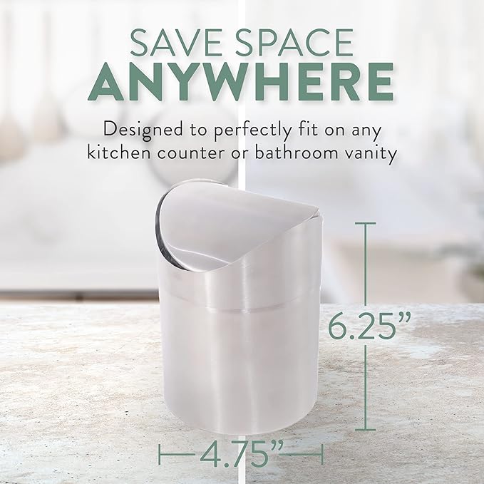 Estilo Mini Countertop Trash Can | Brushed Stainless Steel, Swing Top Lid Trash Bin, Silver 1.5 L / 0.40 Gallon | Kitchen Countertop, Bedroom, Bathroom, Home Office, Desktop, Table Top Trash Can