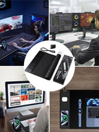 Wireless Charging Mouse Pad with Foldable Phone Holder, 31.5" x 15.8" XXL Large Desk Pad, Gaming Mousepad with Ultra-Smooth Surface, Non-Slip Base, Black Waterproof Desk Mat, with 20W PD Charging Kit