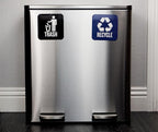 Recycle and Trash Magnets for Kitchen Trash Cans and Recycling Bins, Indoor Trash and Recycle Magnet Combo for Garbage Can Logo Symbol, 2 Magnetic Sticker Adhesives, 5.5 Inch Square, Waste Bin (Blue)