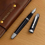 Webson Gill The Boss' Black Luxury Executive Fountain Pen, Polished Lacquer & Chrome, Medium Nib, Smudge Free No Bleed, Use Any Fountain Ink with Included Converter, Fits Cartridges (sold separately)