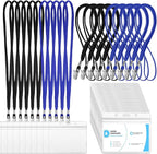 Marspark 100 Sets Clear Name Tags with Lanyard, Lanyards for ID Badges Reusable Strap with ID Holder Plastic Name Badges for Adults Business School Church Conference (Black,Blue)