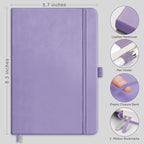 RETTACY Bullet Dotted Journal Notebook, 256 Pages, A5 Medium Size (5.7'' × 8.3''), Leather Hardcover, 120 GSM Thick Paper, for Bullet Journaling, Planning, Tracking (Purple)