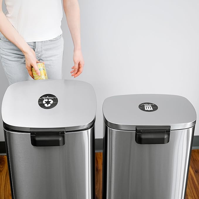 Farmhouse Recycling Stickers for Trash Can & Bins, 3.5" Recycle Stickers for Trash Bins, Laminated Recycle Sticker for Kitchen Garbage Can Recycling Bin Combo, Made in USA, Rustic Black Wood