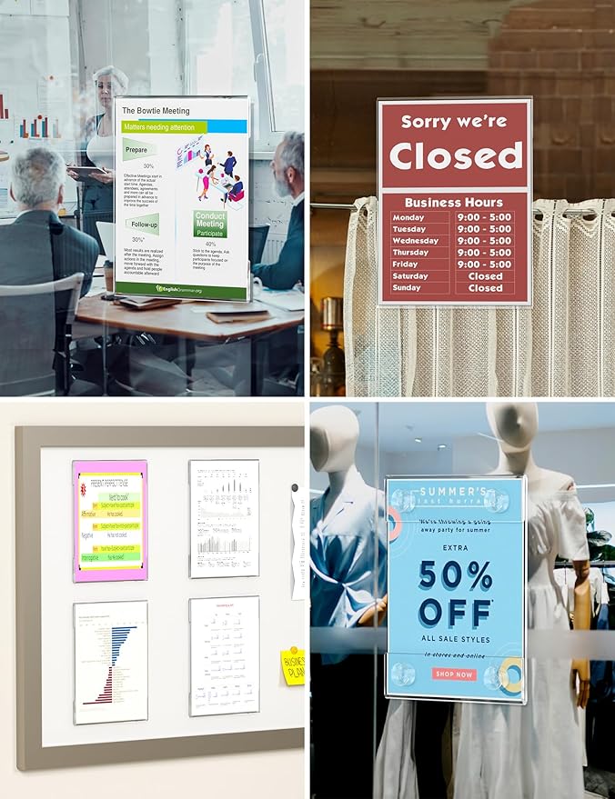 NIUBEE Acrylic Window Sign Holder:Glass Door Sign Holder with 4 Suction Cups 8.5x11 Inch--Window Mount for Displaying Flyers, Notices, Documents and Menus, for Office, Store, Home, Restaurant Use (12 Pack)