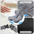 Mosxoed Ergonomic Seat Cushion with Adjustable Strap, Memory Foam Office Chair Seat Cushion with L-Shaped Design, Car Seat Cushion Fits for Truck Driver Semi Truck, Gaming Chair, Desk, Light Gray