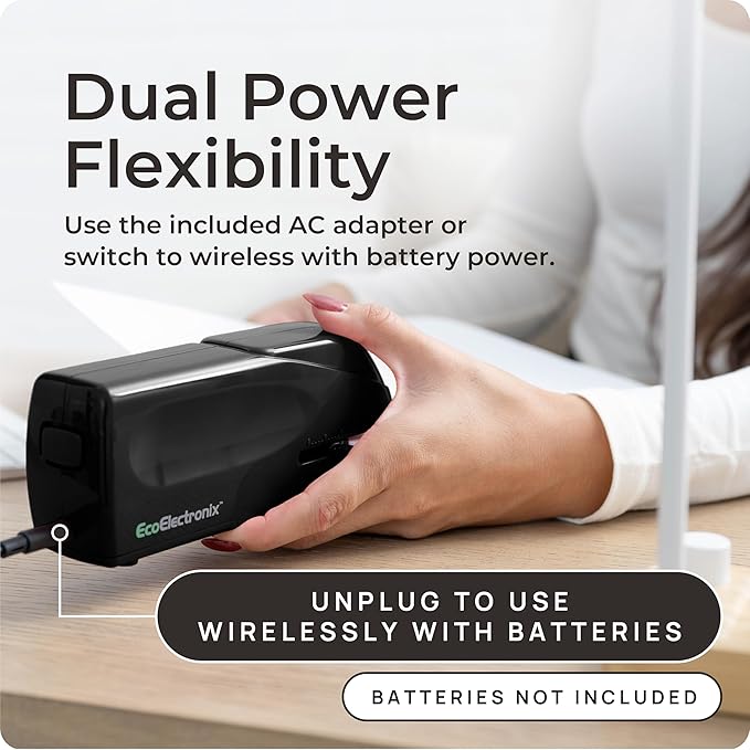 EcoElectronix Portable Stapler Bundle - 30 Sheet Capacity, Quiet Operation, Jam-Free and Easy Reload - AC Adapter/Battery Powered