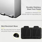 EKO EcoCasa Plus 2 x 10.6 Gal Dual Recycling Trash Can for Kitchen, Large Stainless Steel Step-On Garbage Can with Soft-Close Lids, Odor-Proof and Fingerprint-Resistant, Removable Buckets with Handles