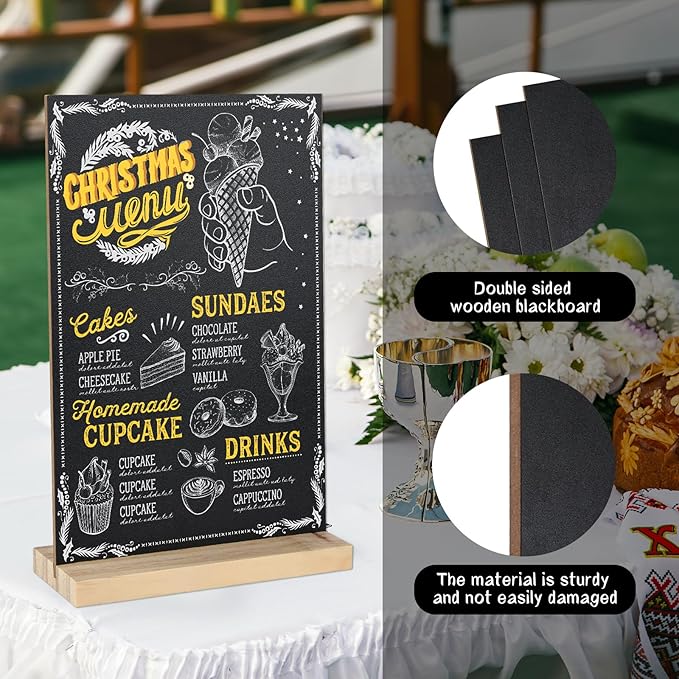 BOUBONI 2 Pack Small Chalkboard Signs with Wood Stand 6 x 8 inch Tabletop Chalkboard Sign Double-Sided Message Menu Boards for Kitchen Wedding Bar and Restaurant