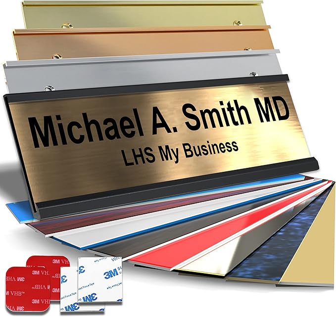 Custom Name Plate for Doors, with Choice of Mounting Holders for Walls, Doors, Cubicles, Hanging and More - Personalized Brushed Copper Plastic Black Letters - USA Made 2x6 - M5