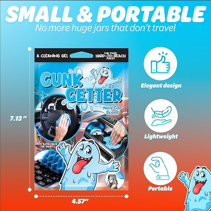 Gunk Getter, Cleaning Gel for Those Hard to Reach Places, Automotive Cup Holder Electronic Keyboard Office, Slime Gel Cleaner Dust Crumb Removal (New Car, 12 Pack)