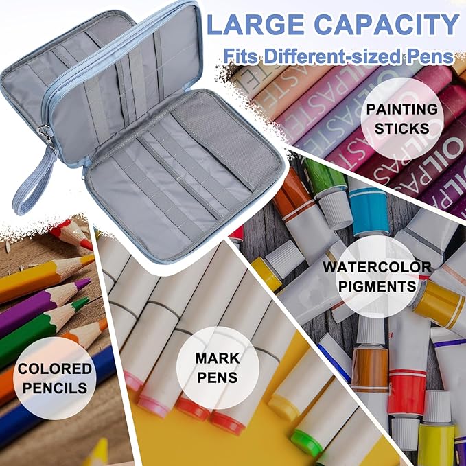 VASCHY Colored Pencil Case, Corduroy Large Pencil Pouch for Art Pens Markers Gel Pens Big Holder Organizer Fits 192 Pencils for Girls Women Light Blue