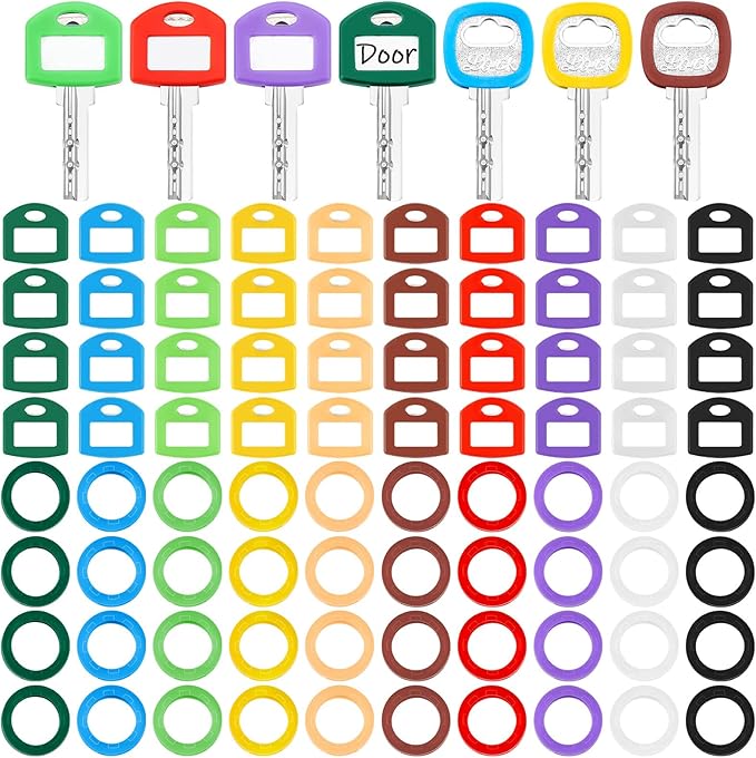 Blulu 80 Pcs Key Labels Key Color Covers Caps Tags Covers Set Plastic Keys Identifier Rings Toppers for Tags Organization House, 2 Styles(Classic Color)
