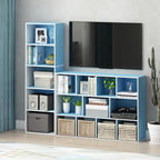 Furinno LUDER Book Shelf, 5-Cube Bookshelf, Bookcase with Open Shelf, 9.4 x 15.8 x 52, for Living Room, Bedroom, Home Office, White/Light Blue