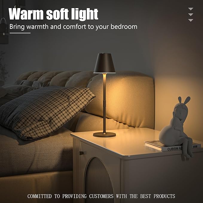 Timjorman Modern LED Cordless Table Lamp, 4000mAh Rechargeable Battery, 3 Level Brightness Night Light, Metal Shell, Minimalist Design, for Couples Dinner/Coffee Table/Restaurant/Bedroom, Khaki
