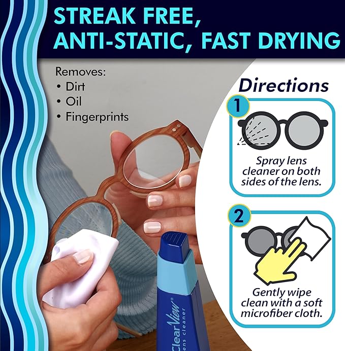 Clear View Portable Lens Cleaner Kit – Travel Size with Premium Cleaning Solution, Refillable Spray + Microfiber Cloth, Safe for All Lenses, Compact & On-the-Go