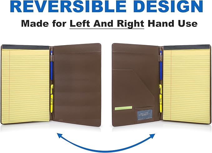 Legal Size Padfolio, 8.5 x 14 Inch Portfolio Folder for Legal Pad, Professional Padfolio for Job Interviews, Business Meetings, and Attorneys (Dark Brown)