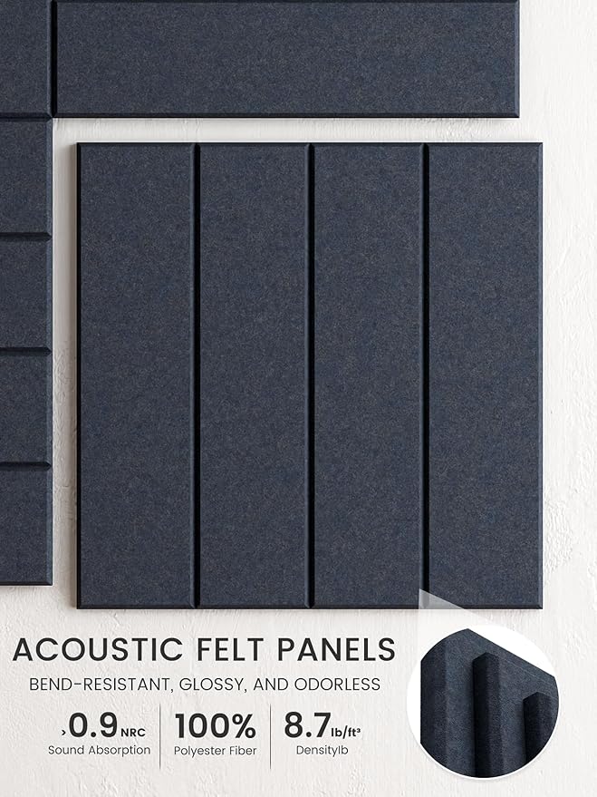 Bumusty Large Cork Board Alternative-36 x24 Felt Bulletin Board Tiles, with 30 Pushpins, 40 Adhesive Tabs, 6-Pack Slat Wall Paneling, Cork Boards for Office Push Pin Felt Board-Deep Charcoal Blue