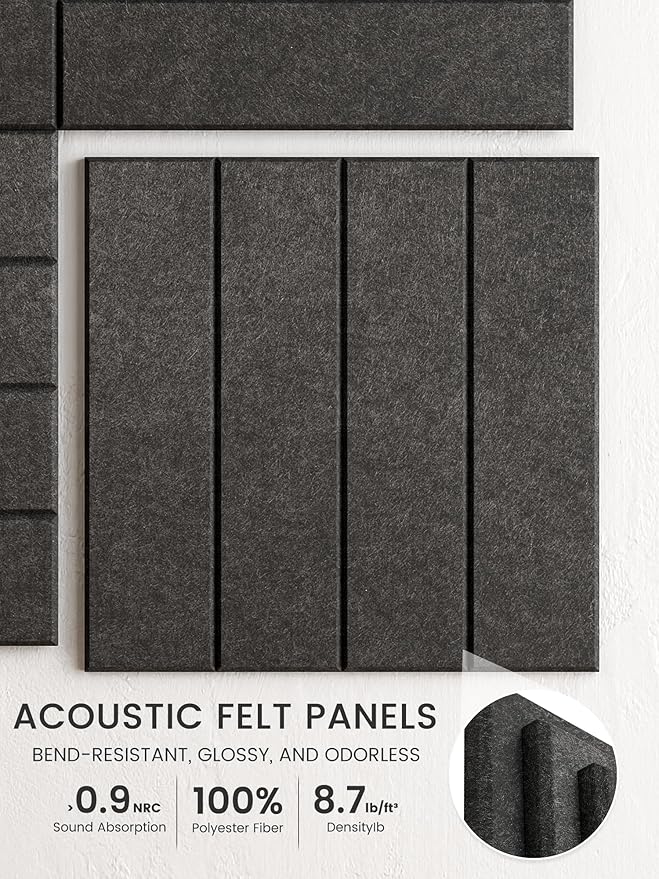 Bumusty Large Cork Board Alternative-36 x24 Felt Bulletin Board Tiles, with 30 Pushpins, 40 Adhesive Tabs, 6-Pack Slat Wall Paneling, Cork Boards for Office Push Pin Board Felt Board-Charcoal Gray