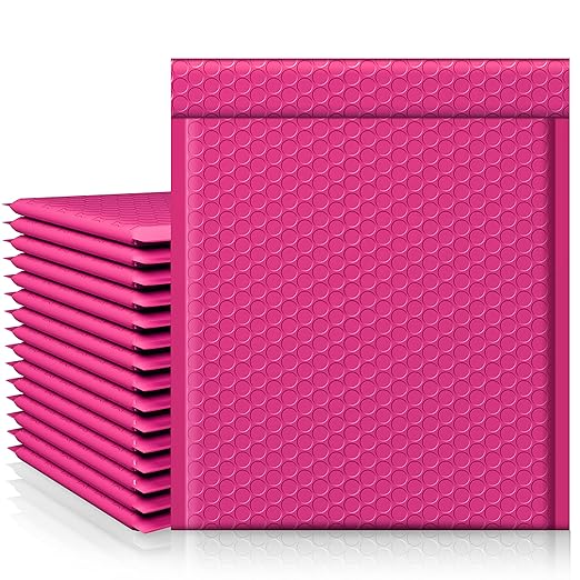 Fuxury Bubble Mailer, 8.5x12 Inch 25 Pack Self-Seal Adhesive Padded Envelopes Usable Size 8.5x11 Inch, Water Resistant Padded Mailers for Mailing,Packaging,Small Business,Shipping, Hot Pink #2
