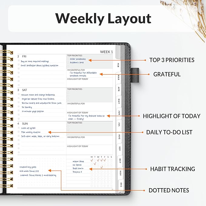 SUNEE 2026 Planner 8.5" x 11" – Dated Productivity Planner for Time Management - Daily,Weekly & Monthly Planner to Achieve Goals - Planner 2026 dated from January 2026 – December 2026,Black