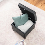 Adeco Storage Ottoman Foot Rest Stool, Leather Ottoman Footstool with Solid Wood Legs and Hinged Lid, 17.7" Small Foot Stool for Living Room, Bedroom