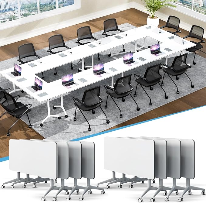 Conference Table,55.1''Folding Conference Room Table for 4-12 People,Mobile Flip Top MeetingTraining Table with Different Coulor and Styles for Offices, Classrooms,Meeting Room (8, 47.2 A)