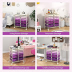 LDAILY 12 Drawer Rolling Storage Cart, Craft Cart Organizer on Wheels with Metal Frame, Large Capacity & Smooth Drawers for Living Room, Classroom, Office (Gradient Purple)